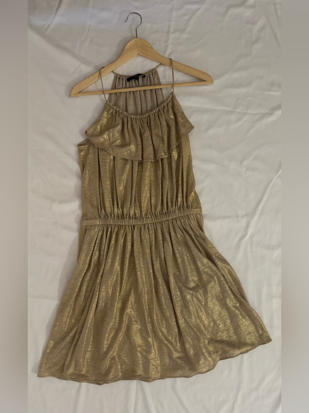 Tibi Gold Metallic Halter Dress